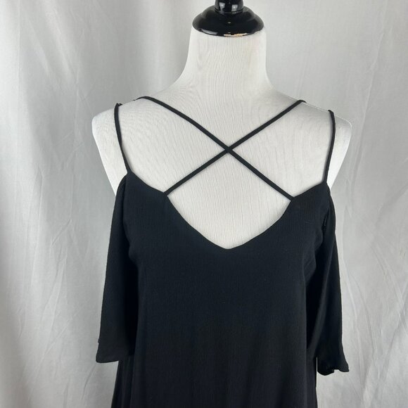 NEW Lulus Afterglow Strappy‎ Cold Shoulder Shift Dress Women Large Black Mini - Picture 6 of 15